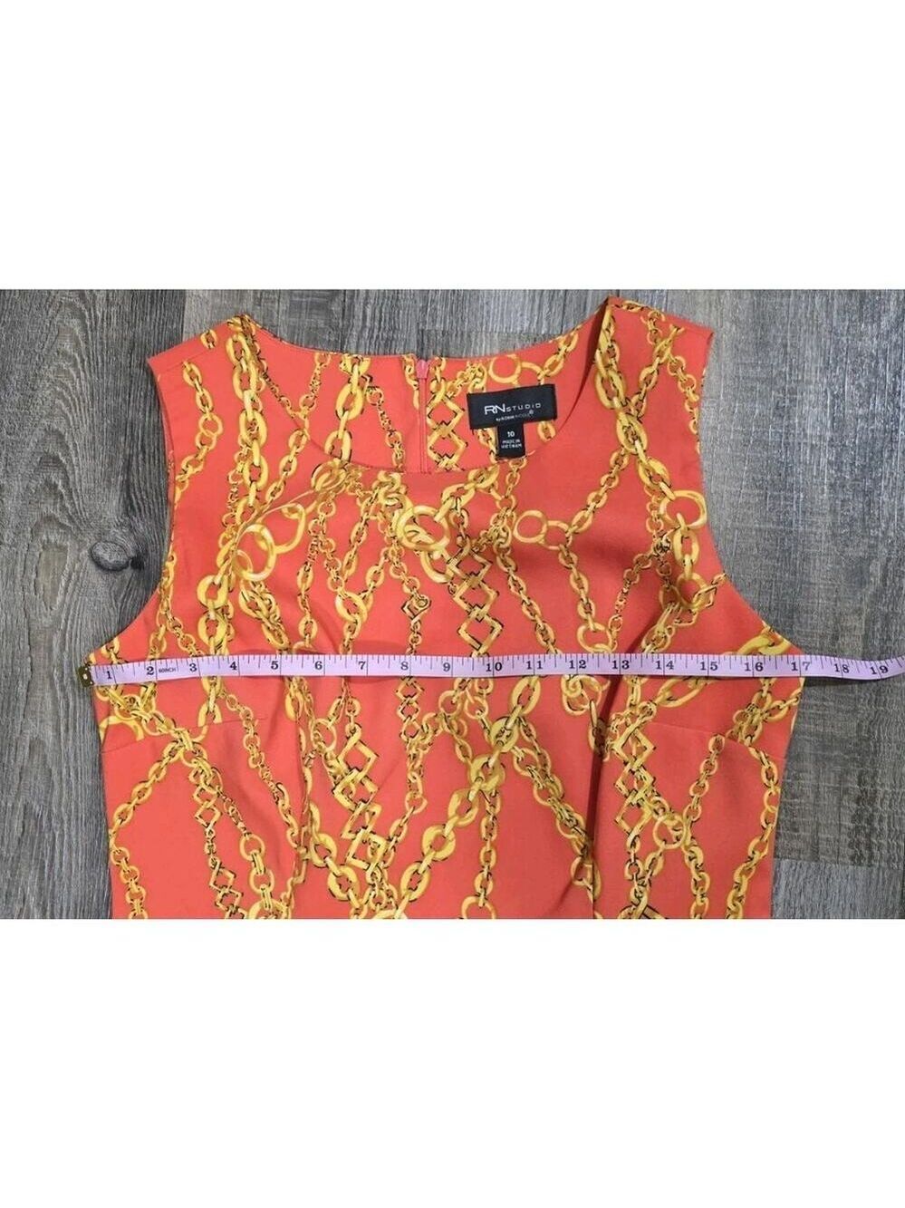 RN Studio Ronni Nicole Sleeveless Fitted Orange Chain Design Women's Dress Sz 10 - Picture 9 of 11